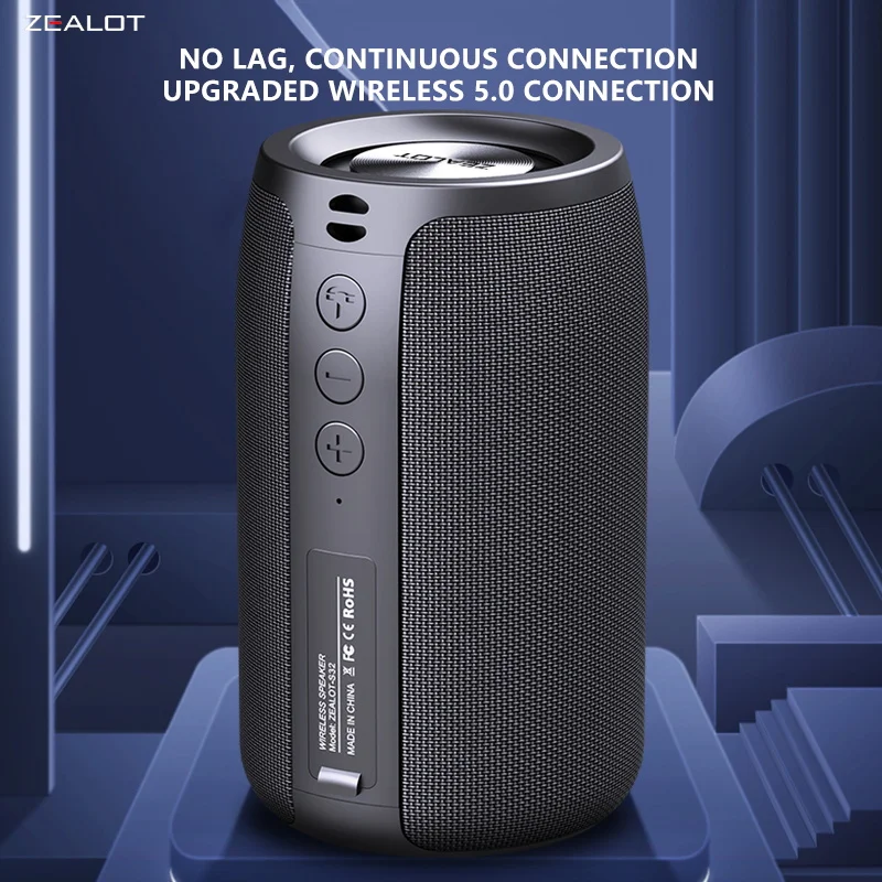 Zealot-S32 Wireless Speaker Outdoor Portable Subwoofer Speaker, Waterproof IPX 6, Dual Pairing,1800mAh Battery. 6