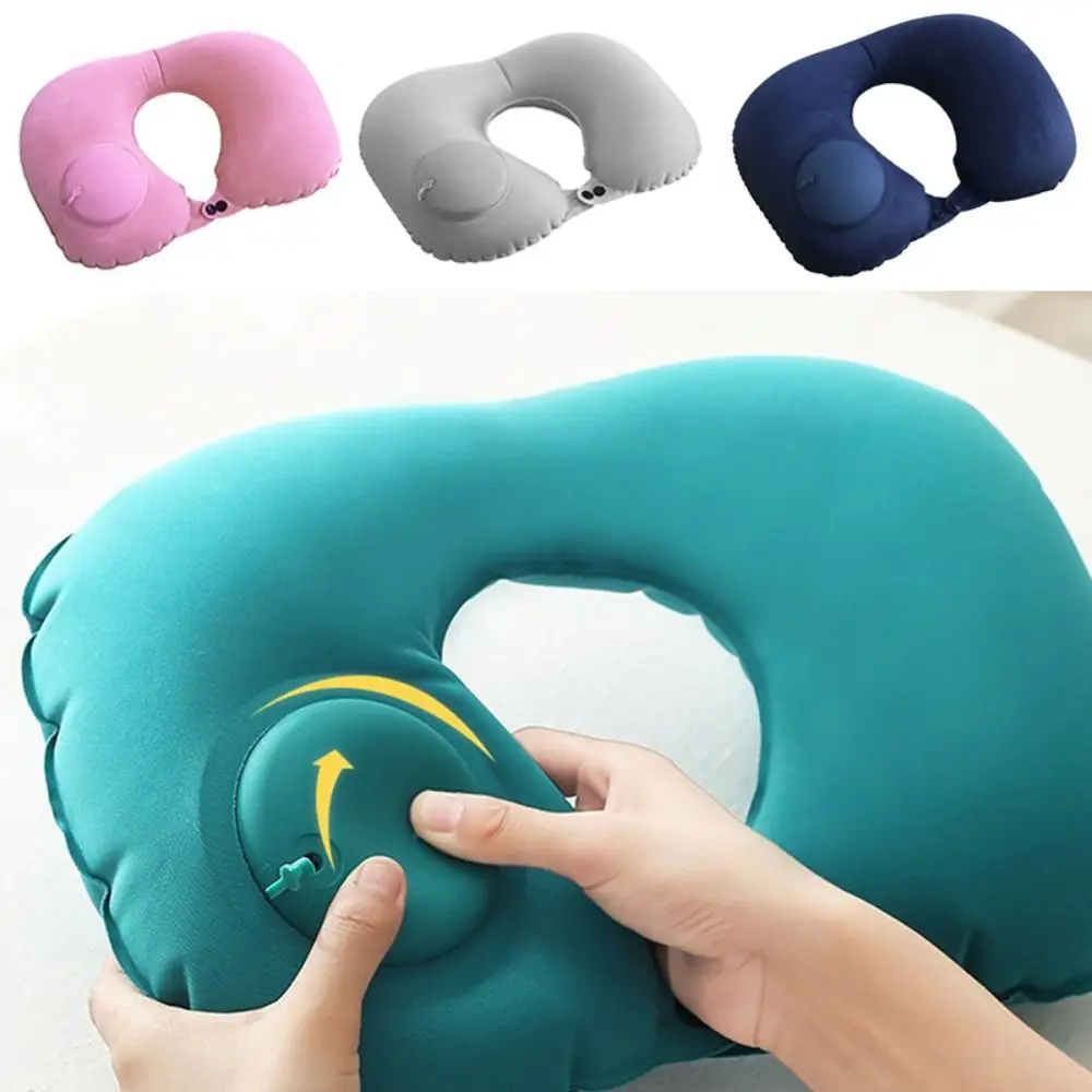 U Shape Neck Cushion  Automatic Air Inflatable Pillow  Compress Ring Pillow  For Airplane Car Outdoor Travel