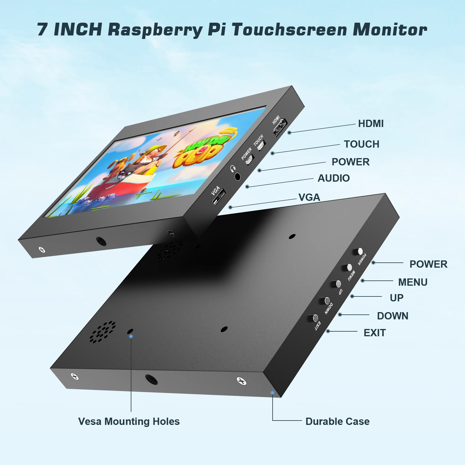 Miktver HD 1024*600 IPS ġũ,  7 ġ   , ̽ , HDMI VGA   Է VESA  