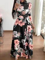 Robes Slim décontractées à manches longues pour femmes, col rond, imprimé floral, bretelles, longueur au sol, jupe longue, vêtements pour femmes 1