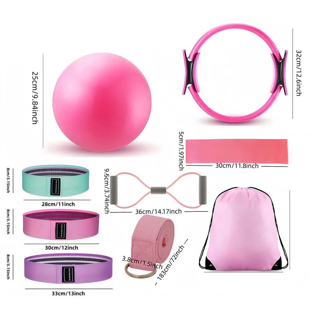 10pcs Essentials Kit Stretching Strap 8 Resistance Bands Pilates Ring And Ball Set With Storage Bag For Workout_voghion.com