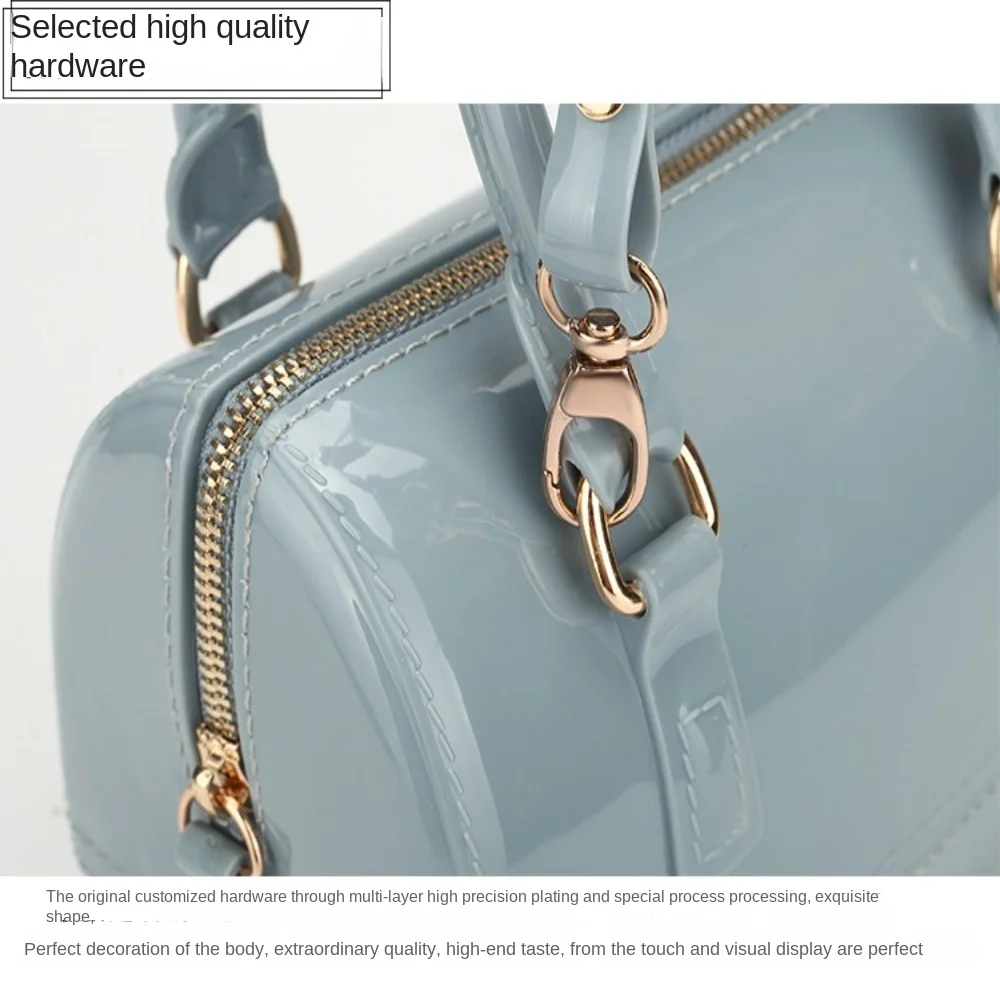 Tragbare PVC Jelly Umhängetaschen Candy Transparente wasserdichte Umhängetasche Handtasche Damen Eimertasche – Detail 9