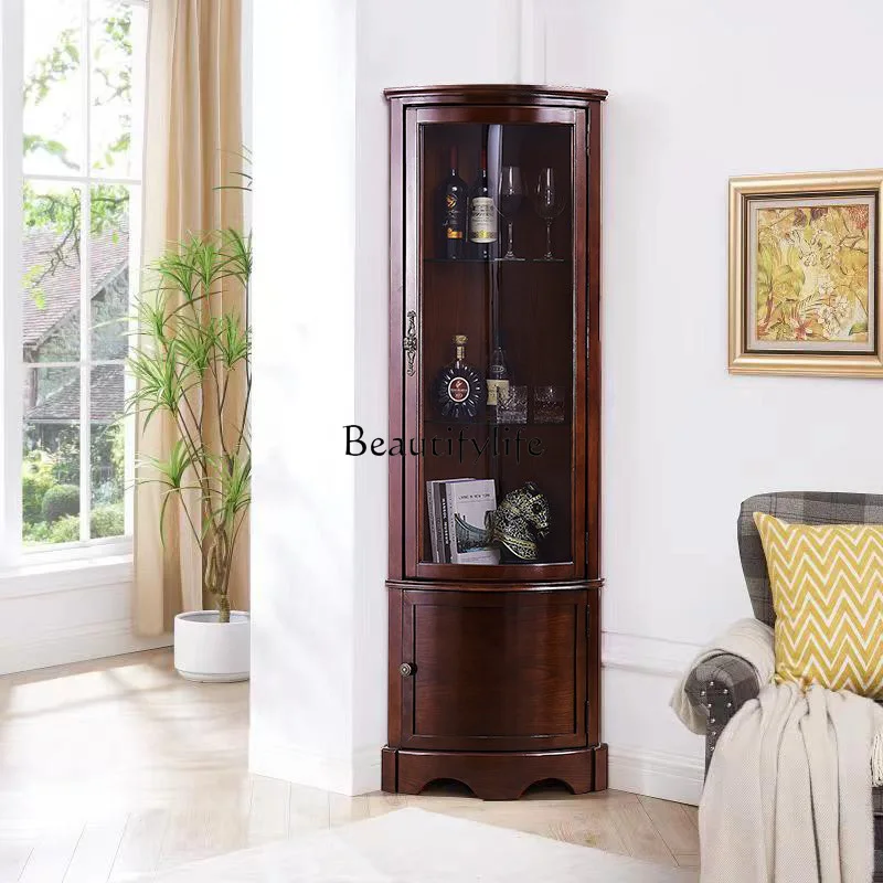 

Простой треугольный шкаф из массива дерева в американском стиле, домашний винный шкаф с выдвижным ящиком и стеклянной дверью