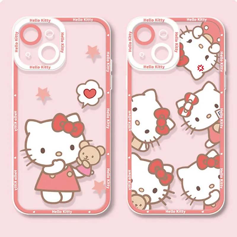 Hello Kitty Soft Silicone Phone Case for iPhone 14 Pro Max 13 12 11 Pro Max Mini XR XS X 8 7 6