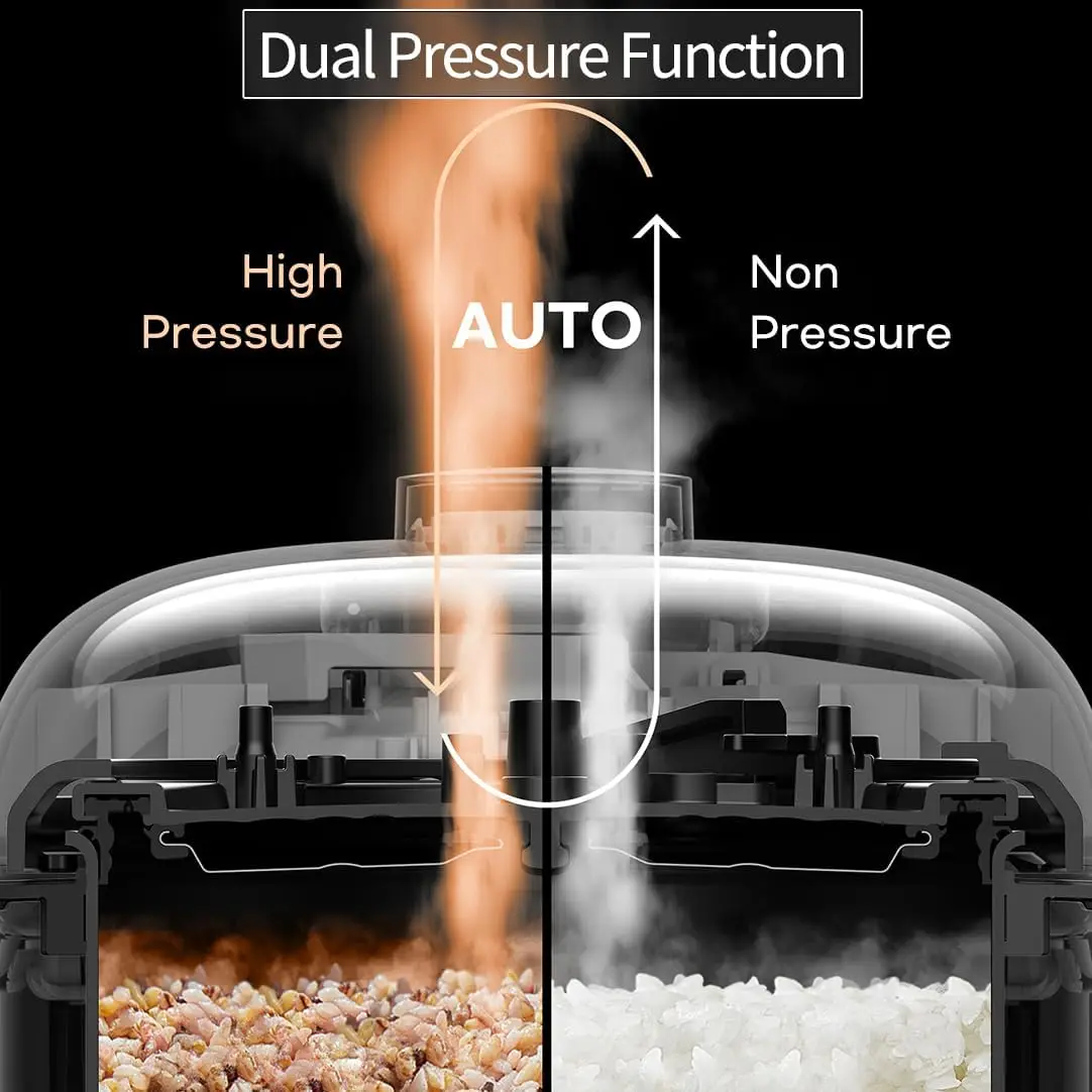 Induction Heating Dual Pressure Rice Cooker 10 Cup (Uncooked) High/Non-Pressure Easy Open Handle Stainless Cover