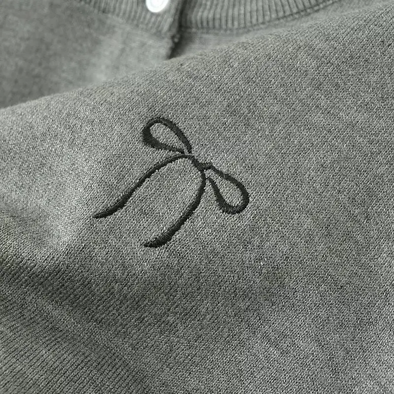 XXXXL Fashion Plus Size Women's Sweaters Autumn New Style Simple Embroidered Bow Knitted Cardigan 4065