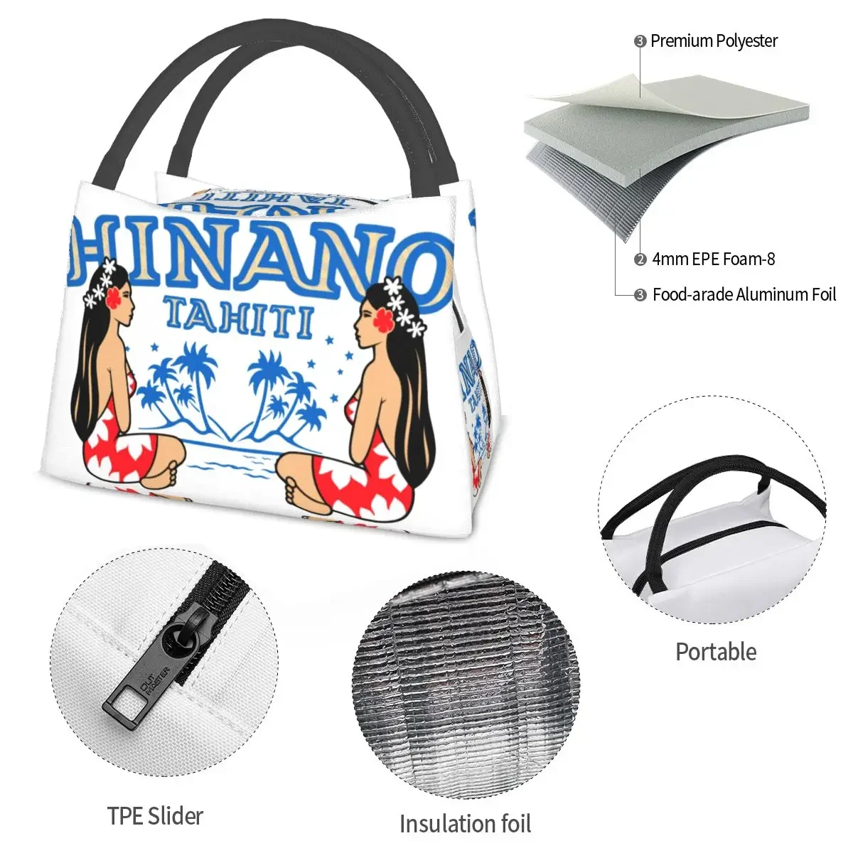 Hinano Tahiti Lunch Bag Waterproof Insulated Oxford Cooler Women Pattern Thermal Food Picnic Tote for Woman