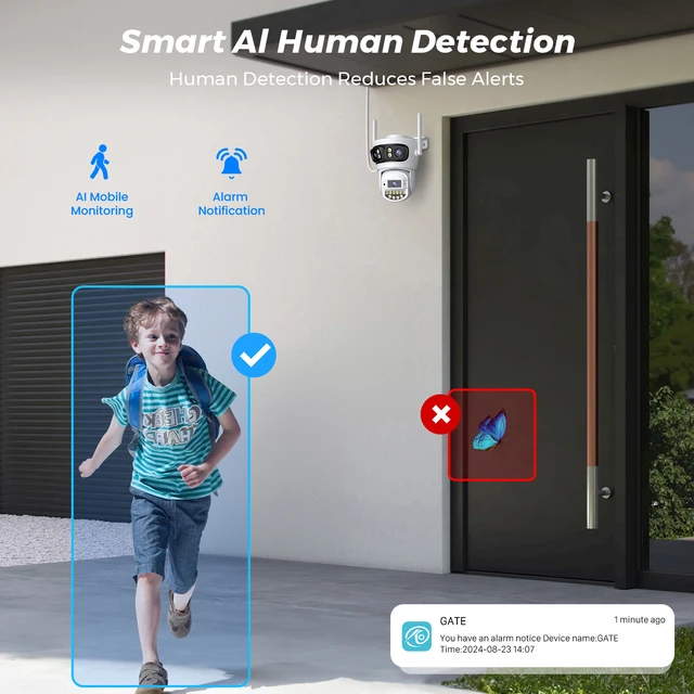 BESDER 15MP PTZ IP Camera Wifi Three Screen 180° Wide Angle Outdoor Auto Tracking 9MP Security Protection O-Kam Pro 6
