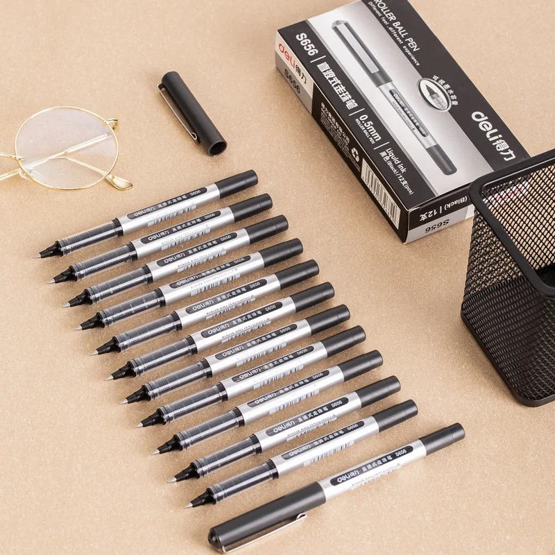 S656 Straight Liquid Walking Bead Bullet, Full Needle Tube, Neutral Pen, Office Signature Pen, Carbon Pen, 0.5 Black 2