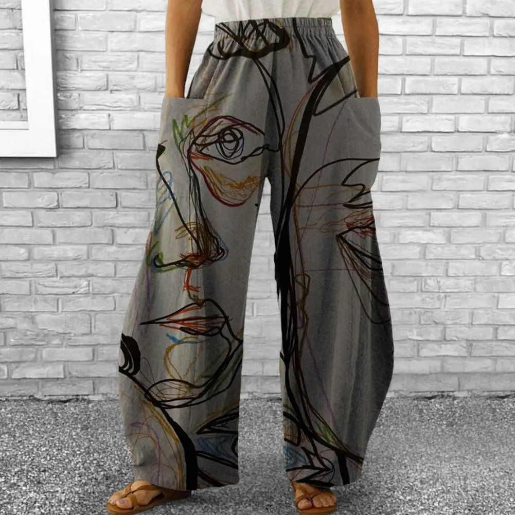 

Long Pants Straight Soft Thin Blue Wave Pattern Wide Leg Slacks Lady Slacks Streetwear