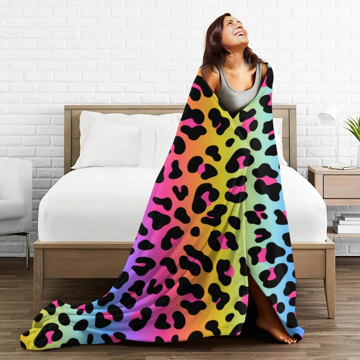 Rainbow Leopard Flannel Blankets Quality Soft Warm Animalier Print Bedding Throws Winter Camping Outdoor Pattern Bedspread 5
