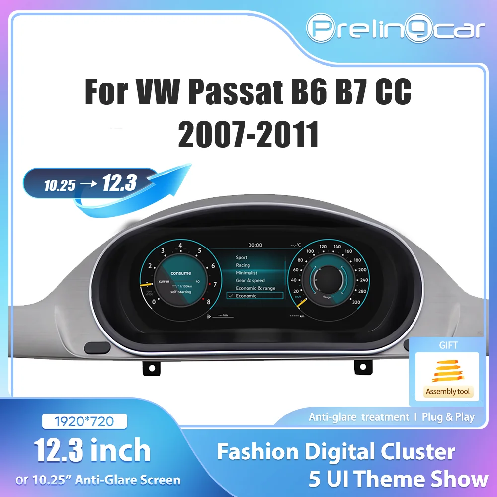 Grupo de instrumentos digitales LCD de 12,3 pulgadas para Volkswagen Maiden B6 B7 CC 2007 8 9 10 11 años Ntg4.5, cabina para salpicadero de Radio de coche 1