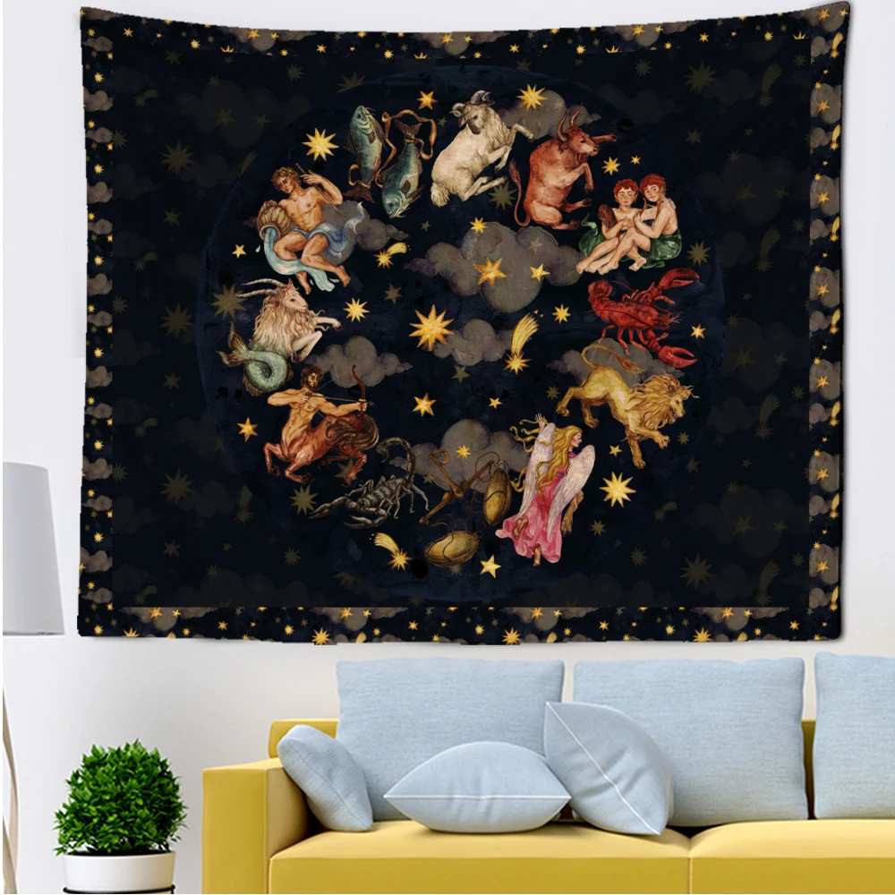 

Tapestry Of People And Animals Fish Lamb Lobster Lion Funny Style Dark Wall Dormitory Kitchen Decoration Home Textile Products
