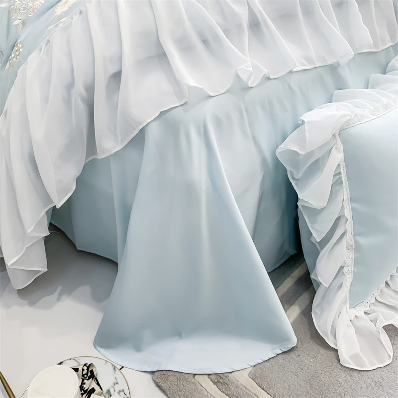 Waliicorners White Lace Edge Quilt Duvet Cover Set Bed Linen Pillow Shams 1200TC Egyptian Cotton Flowers Embroidery Princess 4Pcs Bedding Set 14 S75c7f5eb10b3408a94c1e3fc8c8906adg