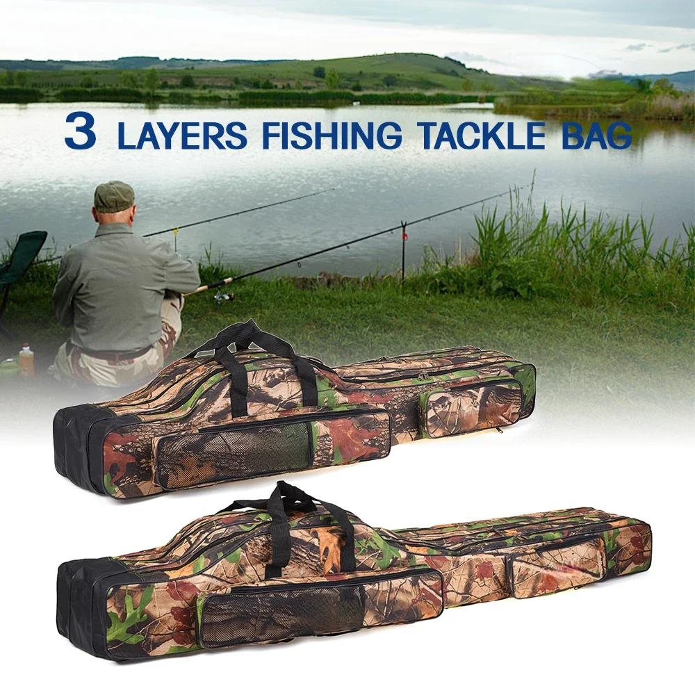 

120cm/150cm 3 Layers Fishing Bag Portable Folding Fishing Rod Reel Bag Fishing Tackle Carry Case Travel Storage Bag