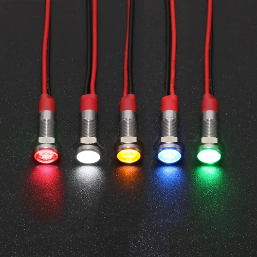 LED 금속 표시등, 6mm 방수 신호 램프 조명, 6V 12V 24V 220V 와이어 연결, 황동 니켈 도금 녹색 빨간색 파란색 4