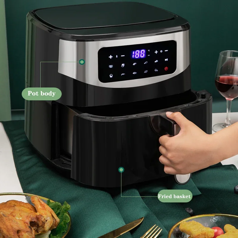 1600W Household Air Fryer 8L Touch Screen Panel Air Fryer Capacity Pizza Oil-Free Salt-Free Cookware Touch Screen Electric Fryer 5