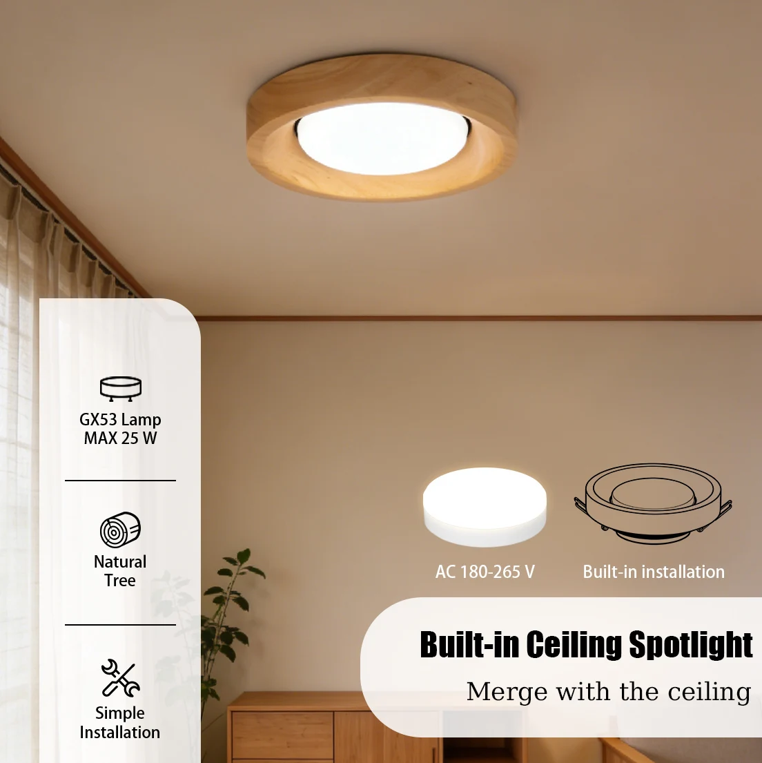 단단한 나무 천장 스포트라이트 LED 천장 램프 220V Led 다운라이트 GX53 거실 주방 침실 장 스포트 조명