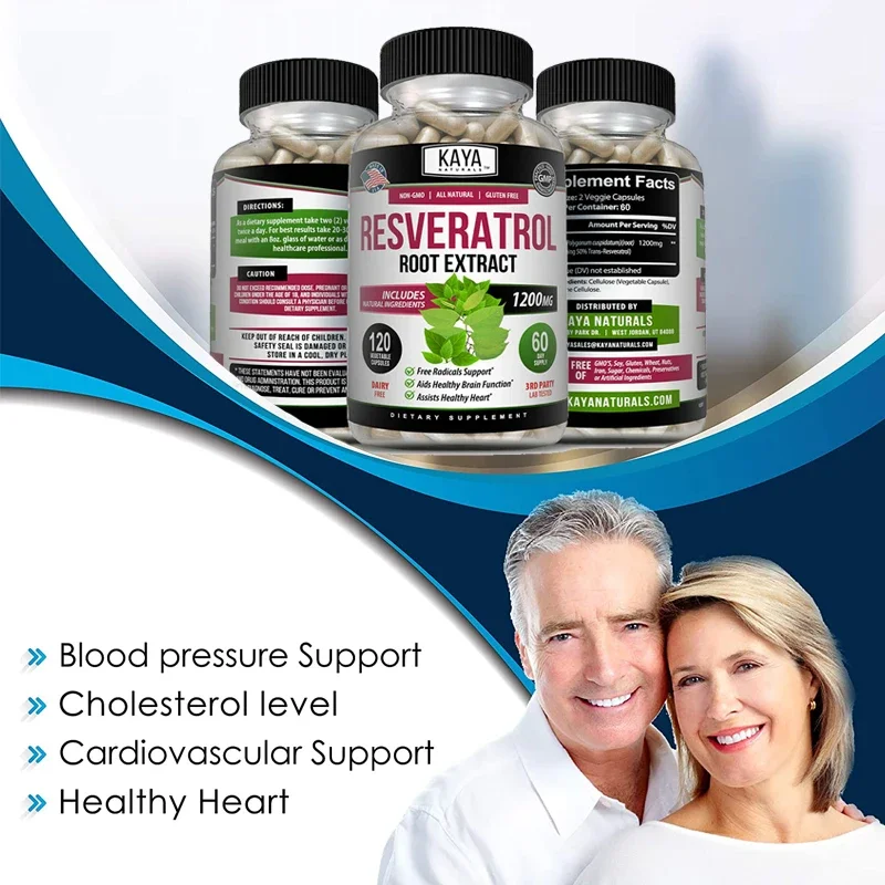 Resveratrol Supplement Resveratrol 1200 Mg Antioxidant 120 Capsules Supports Healthy Aging Immunity Brain Enhancement Heart