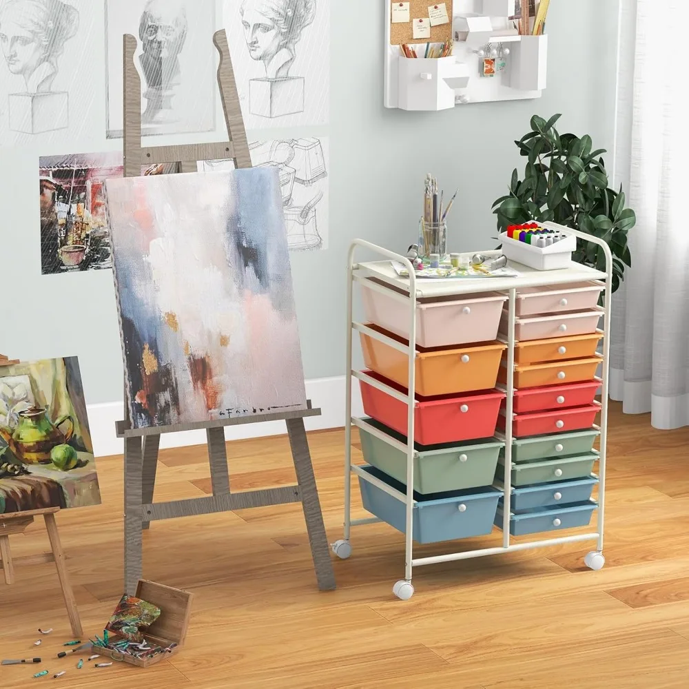 15 Drawers Rolling Cart, Storage Cart with Wheels, for Teacher Office Home School Supplies Tool Craft Art Paper