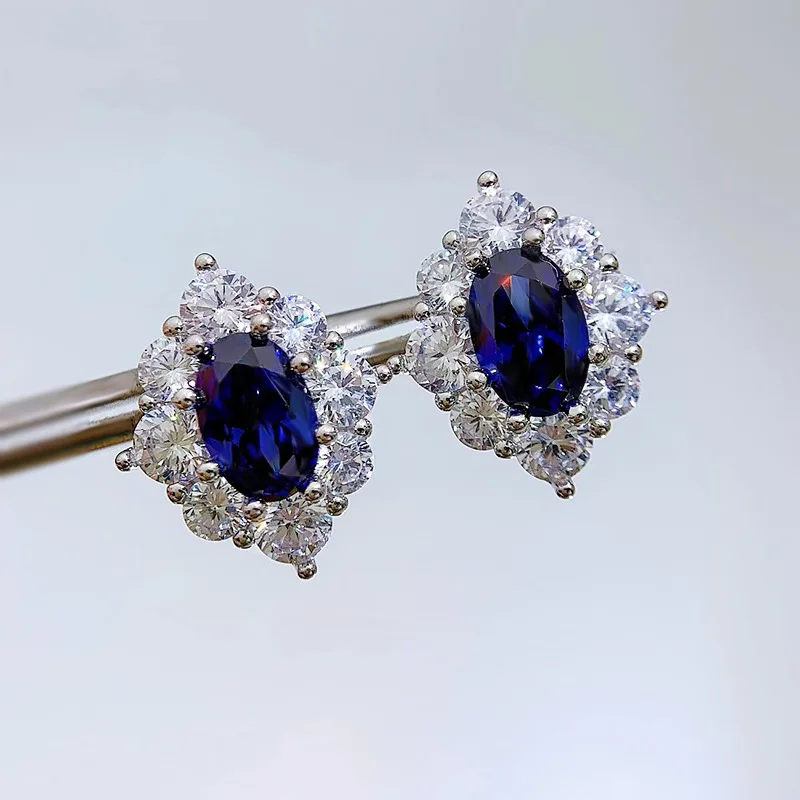 

New Fashion Premium s925 Sterling Silver Earrings Women's Geometric Personality Temperament Inlaid Tanzanian Earrings Women's Ho