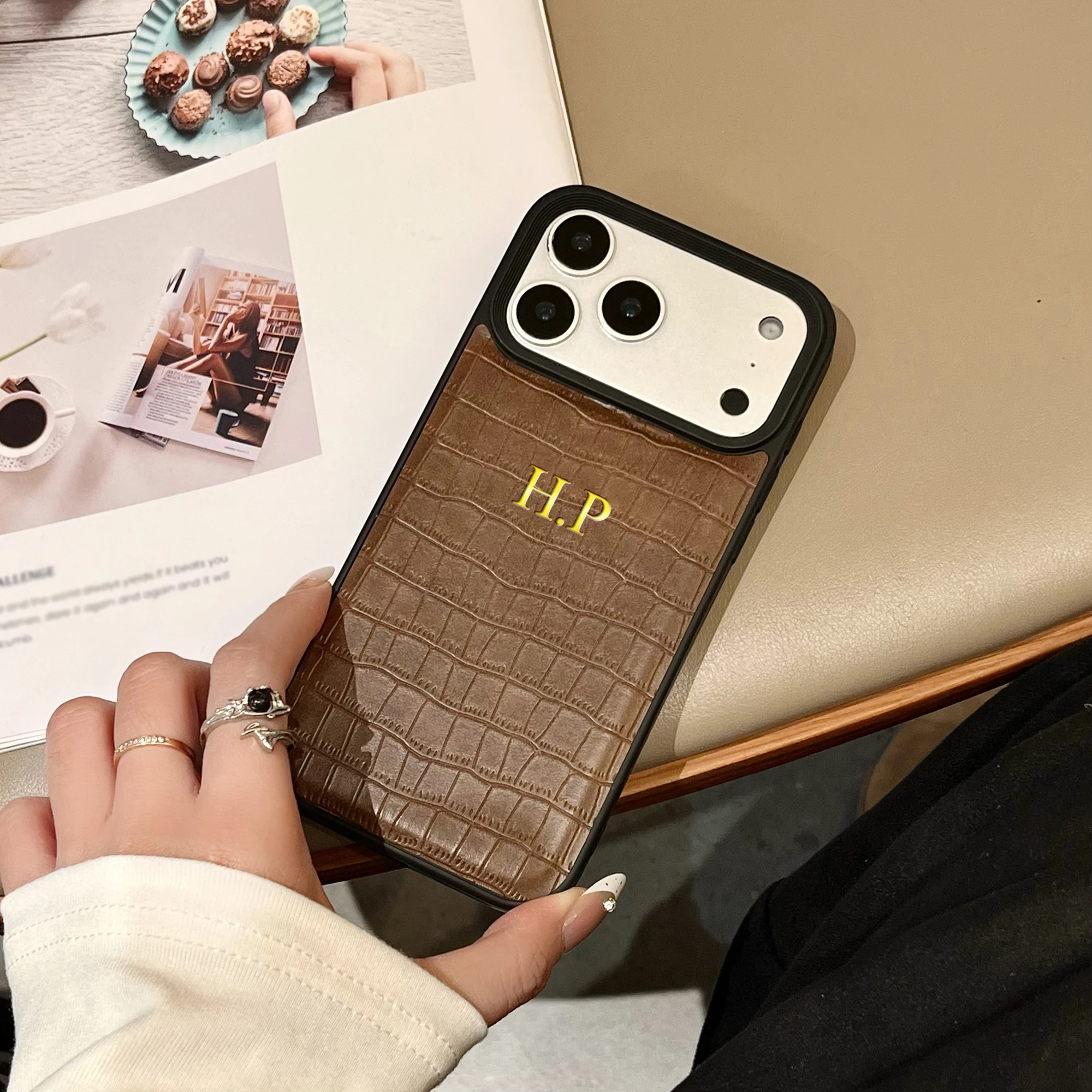 Custom Name Luxury Crocodile Pattern Faux Leather Case For iPhone thumbnail 3