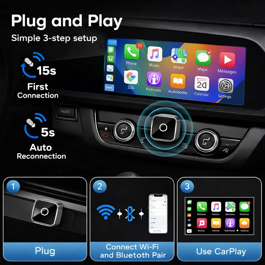 Wireless CarPlay Adapter – Seamless iPhone Connectivity and Hands-Free Control