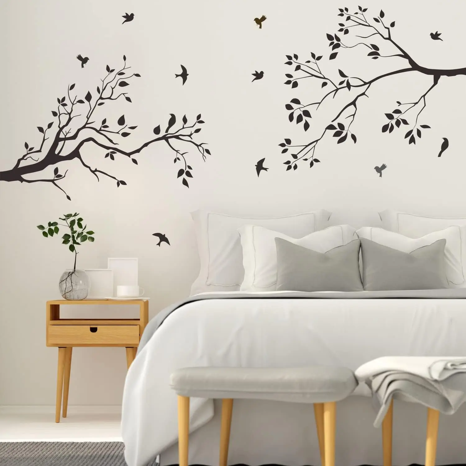 Tree Branch Wall Stickers Birds Leaves vincy Wall Art Decals for Bedroom Living Room Nursery Artistic mural Glass Decor