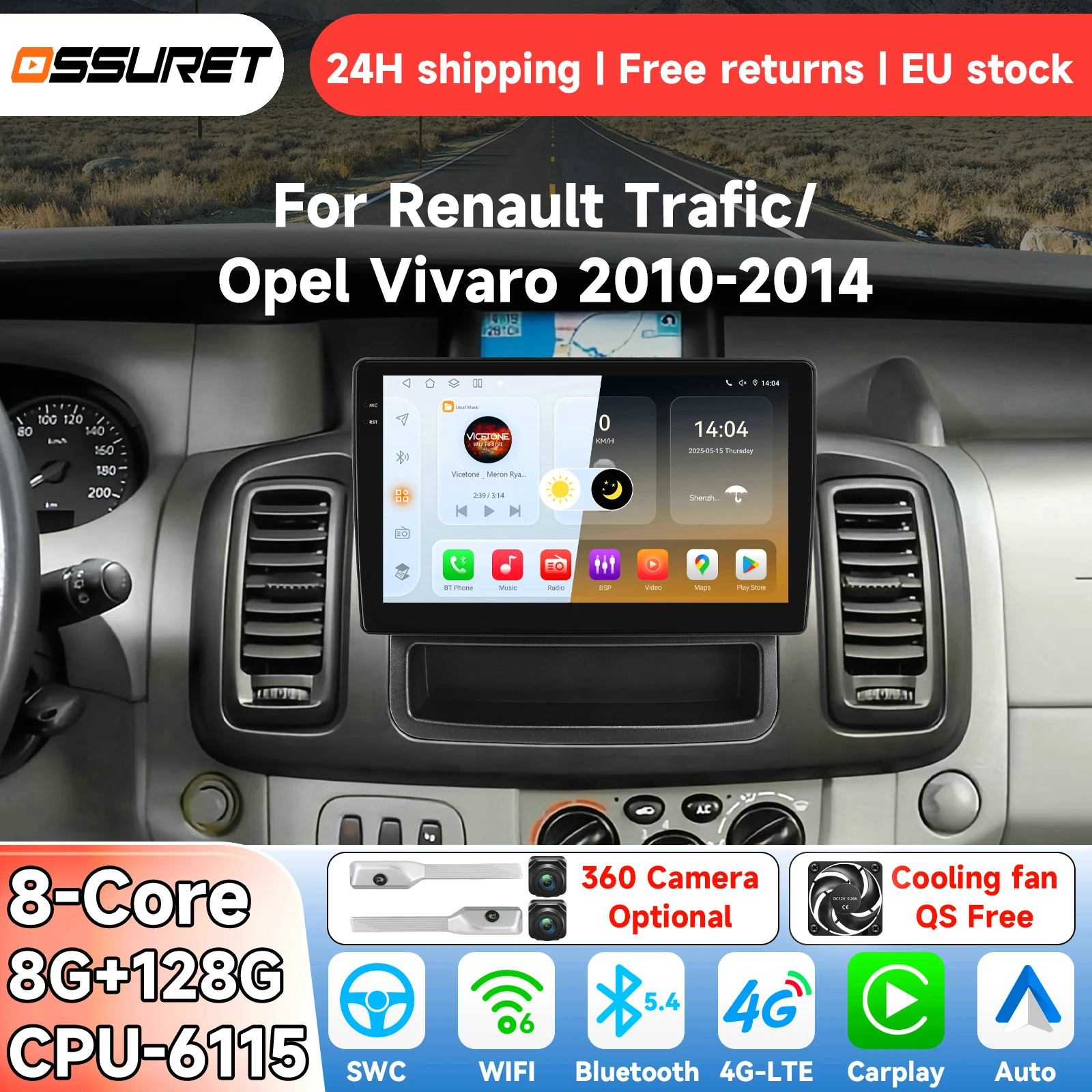 Radio OSSURET AI Android 14 para Renault Trafic, Opel Vivaro 2010 2011 2012 2013 2014, sistema inteligente Carplay, reproductor multimedia de vídeo para coche, GPS 4G 6115 1