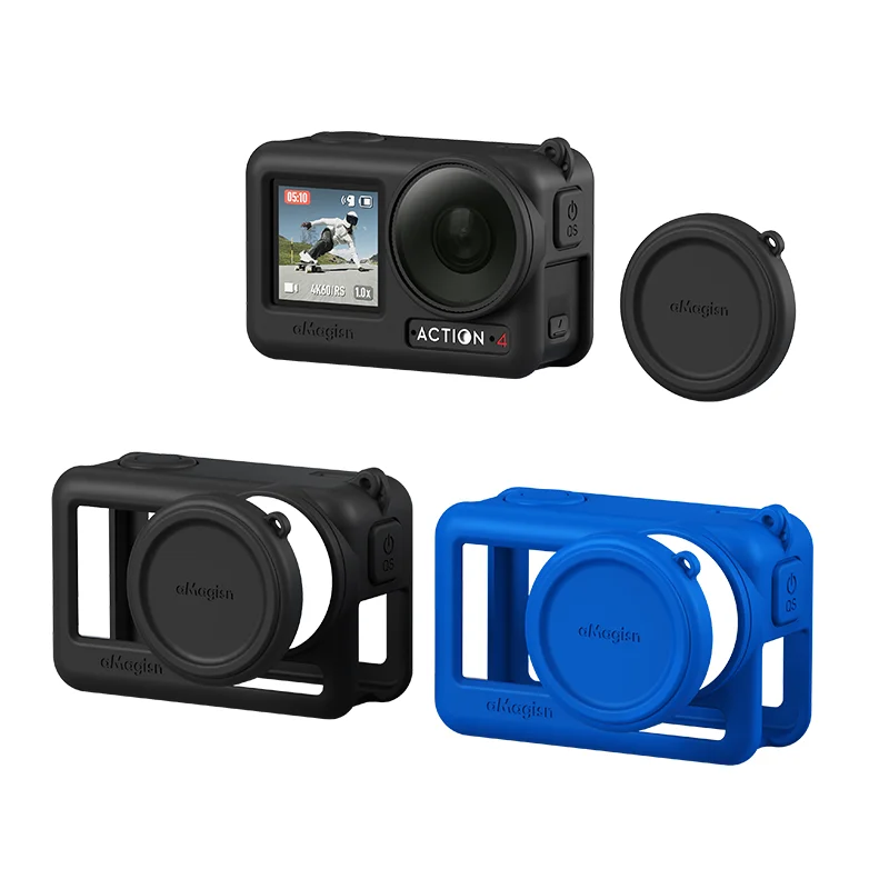 

for DJI Action 4 3 Silicone Case and Lens Cap Sport Camera Protective Accessories Blue Black