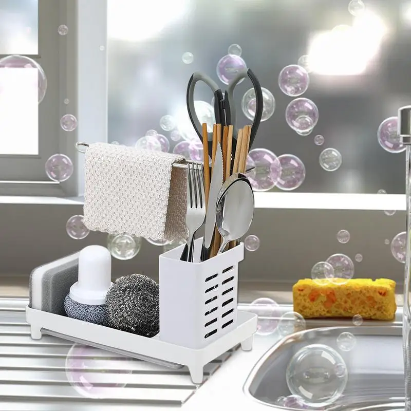 Portasapone E Organizer Per Lavello In Acciaio Inox 304 | Con Vassoio Di Scarico Rimovibile | Nero, 18,5x11x9 Cm - 2