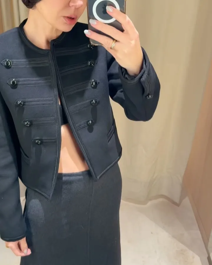 Chic Black Round Neck Napoleon Military Jacket Women Casual Full Sleeve Buttons Cropped Slim Coat 2026 Lady Daily Street Jackets 9 S75c8ae244dfa48aa9d2f9c12b91abf77M