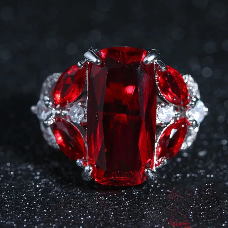 Fashion Female Real 925 Sterling Silver Jewelry Ring Have Stamp AAA Big Red CZ Stone Wedding Rings for Women Party silver rings silver ring wedding rings