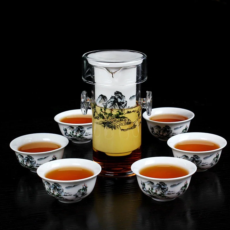 Glass Quik Cup Heat Resistance Borosilicate Porcelain Tea Sets with Filter Coffee Black Tea Pot Chinese Kung Fu Teaports Teacup