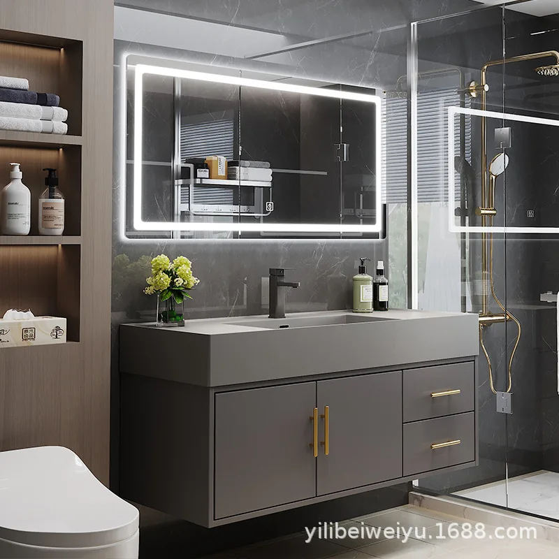 Manufacturers direct bathroom cabinet combination simple solid wood one basin face wash basin toilet washing table bathroom 3