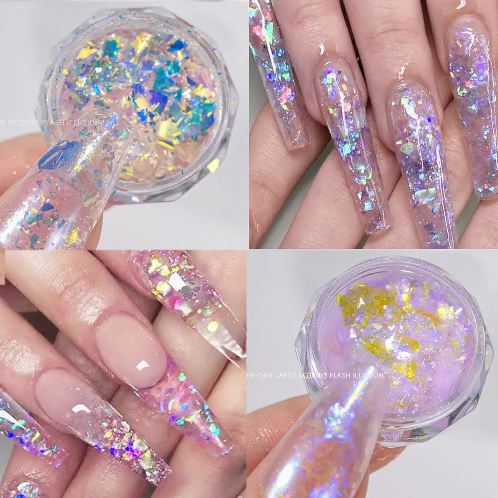 1Jar Sparkly Ultra Thin Aurora Opal Powder Unicorn Mirror Nail Glitter Sciolto Per Nail Gel Polish Parts Mermaid Aurora Opal Dust