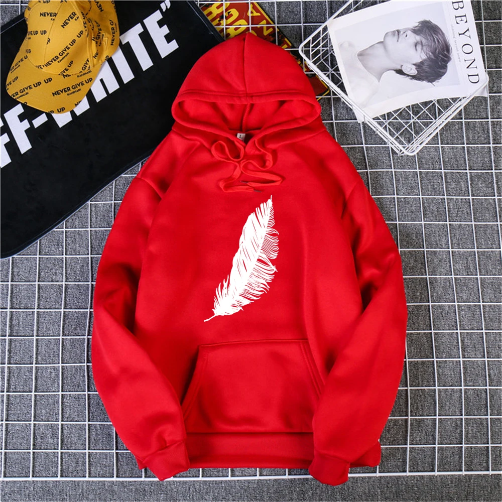 OriginalCasualHarajukuFashionHoodiesFeatherPrintLooseOneck