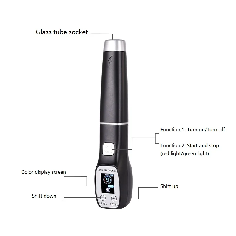 Facial Acne Wand Electrotherapy Skin Care Tool High Frequency Facial Machine Screen Display Neon Electro Therapy Wand Glass Tube Anti Acne Spot Remove Wrinkle Skin Care Device