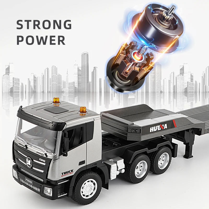 RTR Huina 1318 RC 1/18 Scale Tractor Truck 2.4G Model 9CH Remote Control Cars Toy with Flatbed Trailer Battery Gift Boys TH24252 4