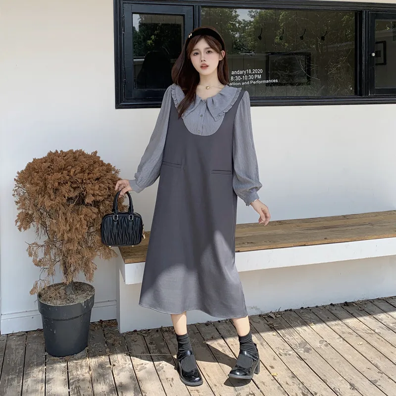

Doll Collar Long Sleeve Polyester Dress For Women 2023 Casual Female Elegant Large Size 4XL Autumn Winter Straight Loose Clothes