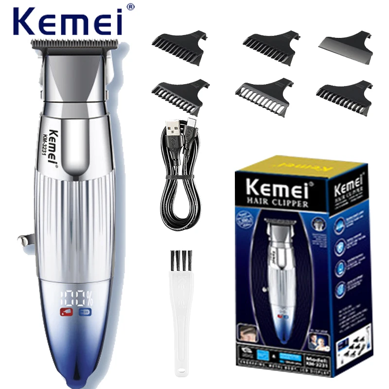 

Kemei Professional Hair Clipper Beard Trimmer for Men LED Digital Carving Clippers Bass Noise Reduction Electric Razor KM-3231