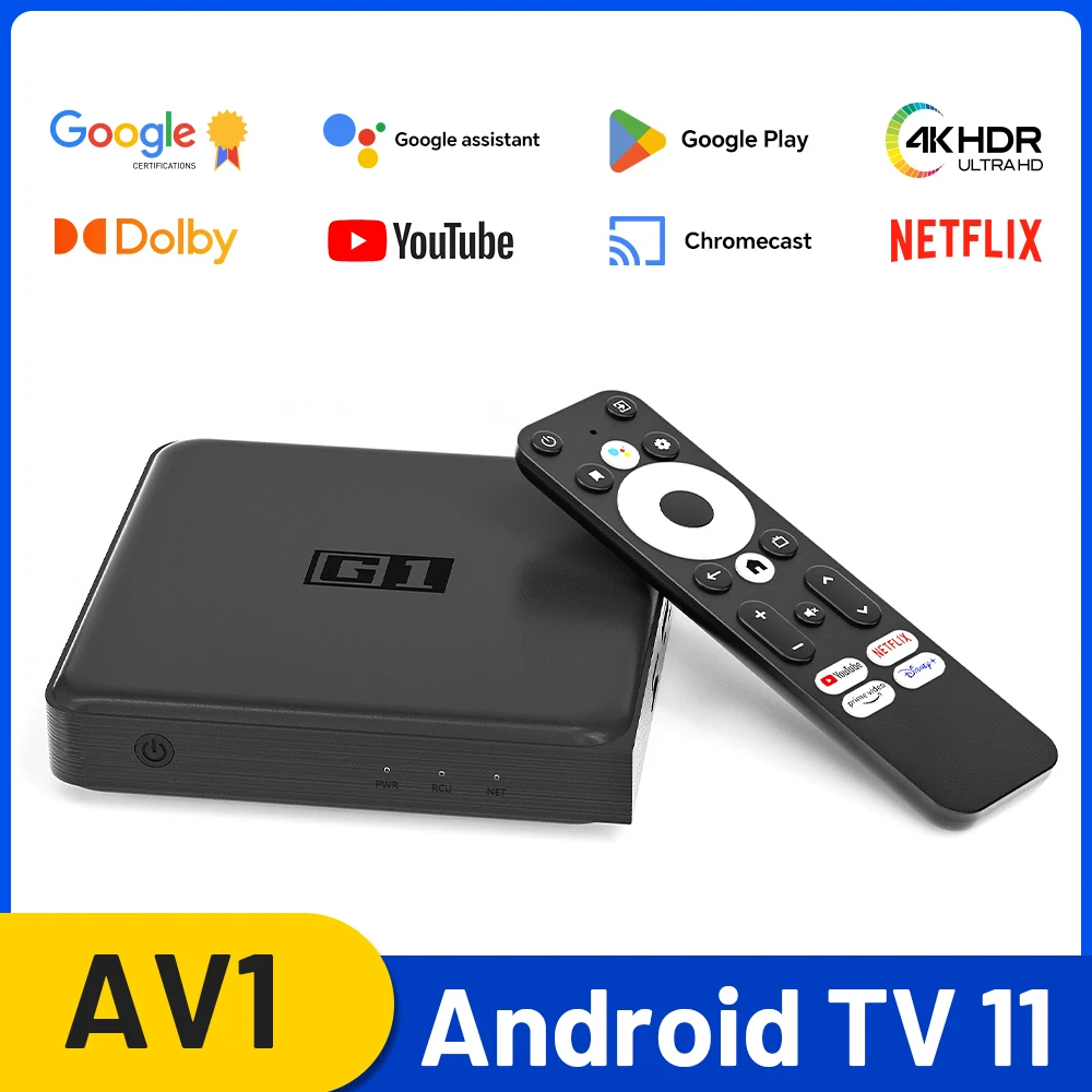 Android 11 Smart TV Box G1 4K@60fps for Netflix HDR10+ Videos and Movies Dolby Audio Output with AV1 WiFi6 Player Set Top Box