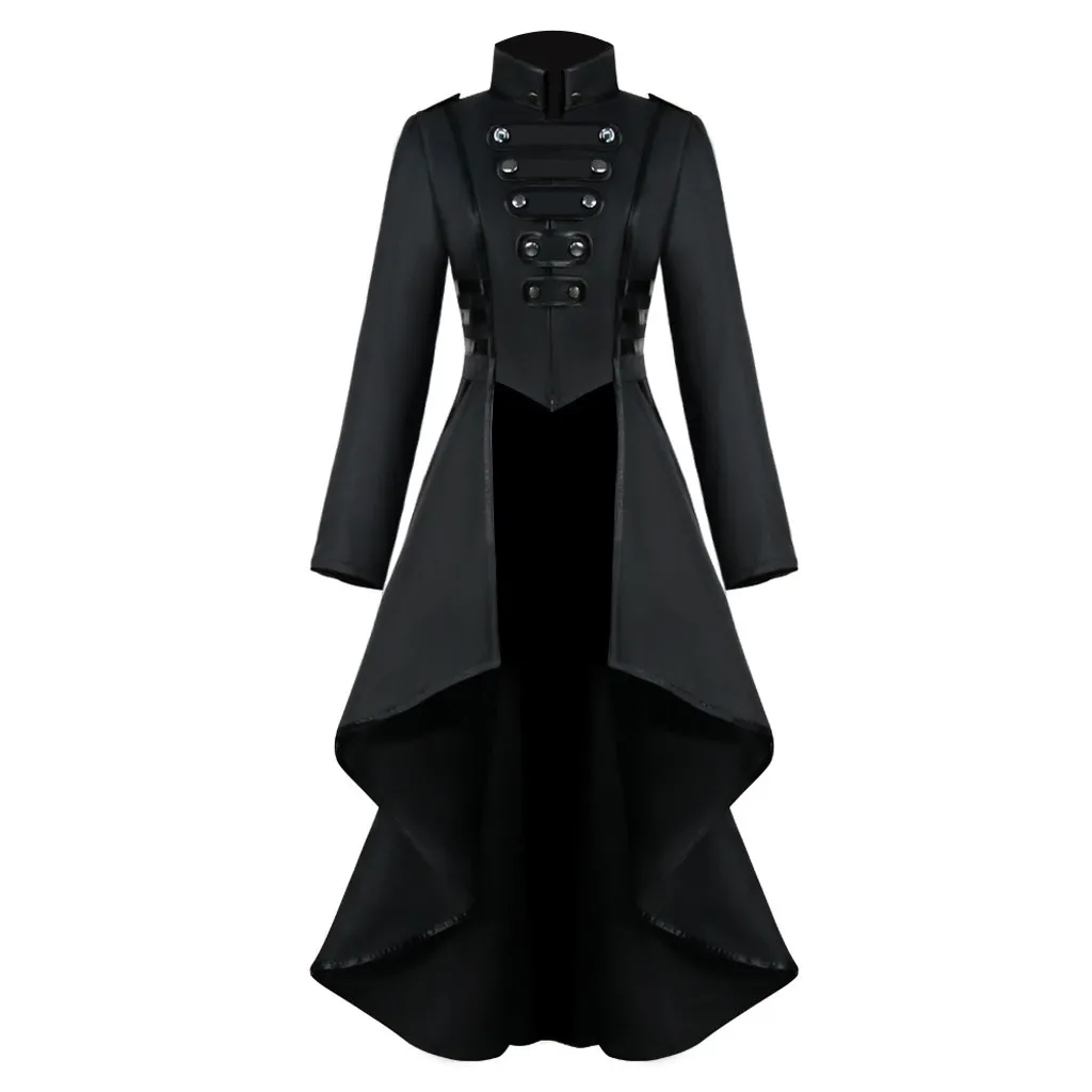 

Women Gothic Steampunk Button Lace Corset Halloween Costume Coat Tailcoat Jacket Long Coat For Vampire Cosplay Dark Style Girls