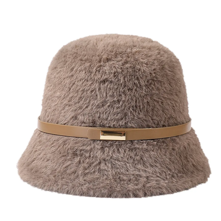 

Advanced Women's Autumn and Winter New Belt Buckle Mink Fleece Hat Korean Elegant Temperament Solid Color Warm Fisherman Hat