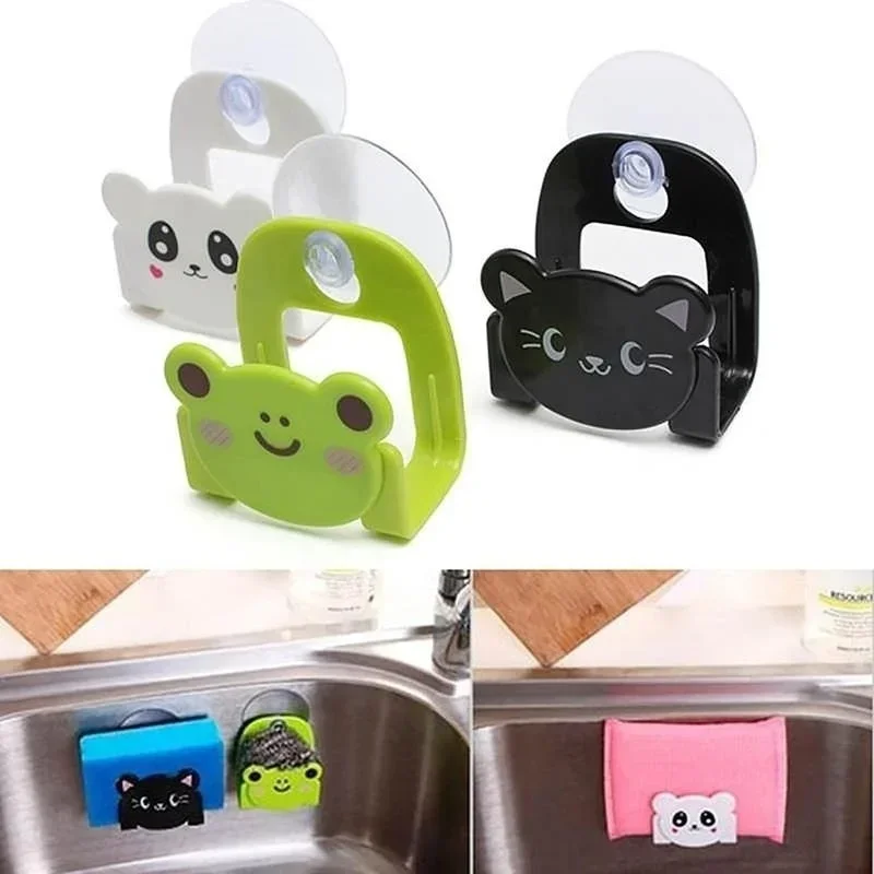 1pcs Multi-purpose Cartoon Plastic Kitchen Cleaning Sponge Wall Suction Rack Suction Cup Debris Rack Sink Rack Household Items