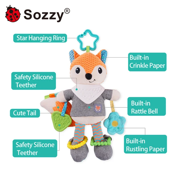 New Born Stuffed Toys Appease Fox Baby Toys Stuff Doll Hanging Rattle Plush Teething for Kids Car Seat Stroller Bedside Bell 3