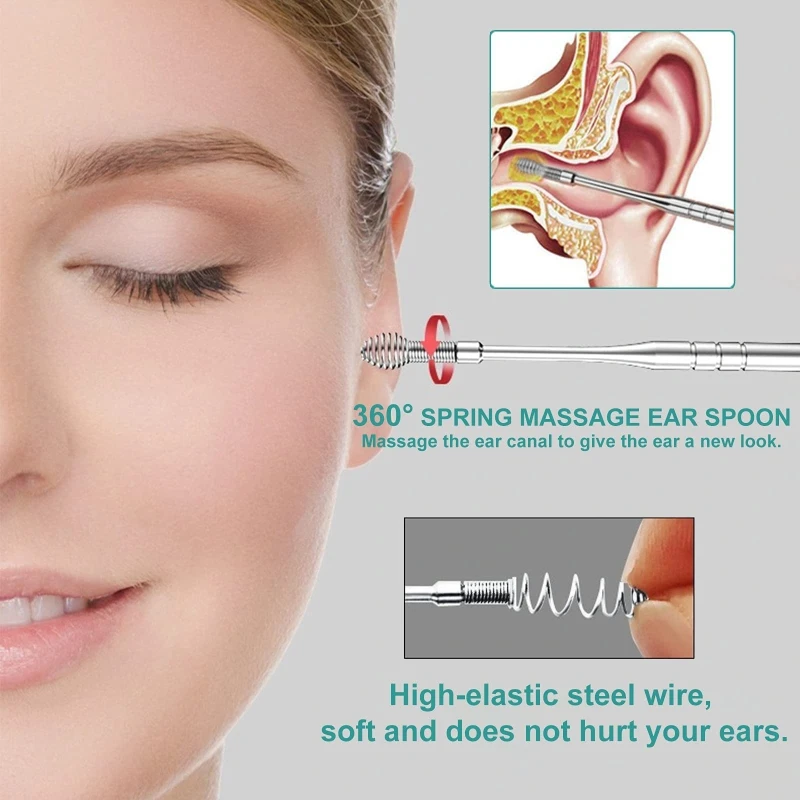 2PCS Stainless Steel Ear Pick Curette Earwax Remover Spiral Spring Earpick Ears Cleaner Practical Tools 28ED 5