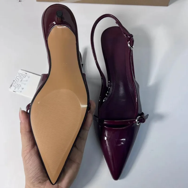 Pointed Toe Buckle Strap Ladies Sandals Solid Shallow Fashion Sexy Party Slingbacks Summer High Heeled Shoes Woman women slingback sandals women high heels shoes women dress shoes