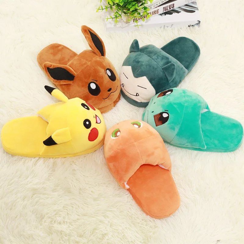 

Pokemon Pikachu Plush Cotton Shoes Creativity Autumn and Winter Household Keep Warm Cotton Slippers Kawaii Girl Birthday Gifts