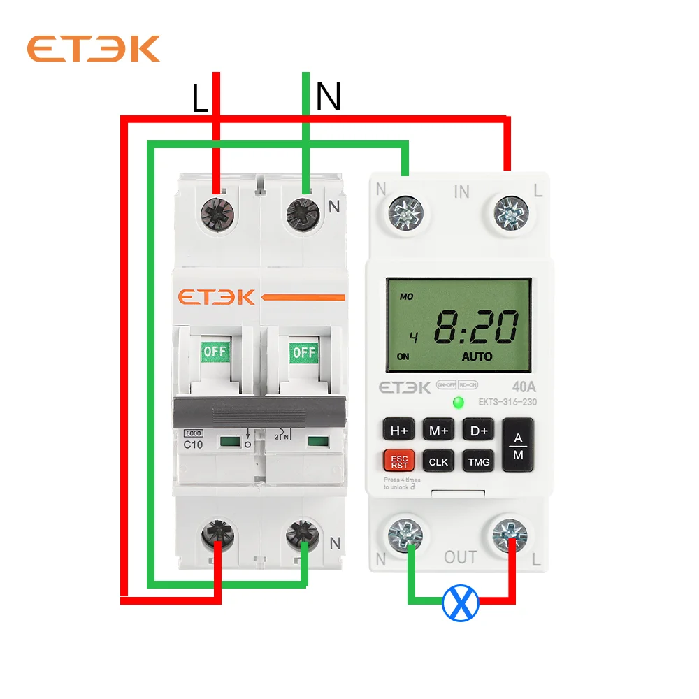 ETEK  220V Din Rail Weekly Days Hour Programmable Intelligent relay 40A 2p with Battery 7 Days Countdown Timer EKTS316 6